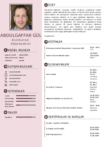 Bilgisayar Programcısı CV Örnekleri cv indir
